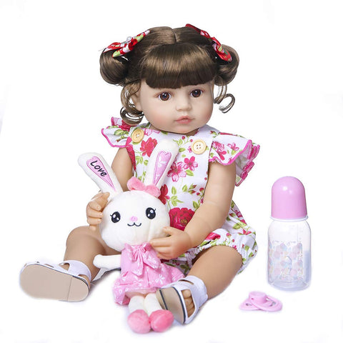 iCradle Angelbaby Silicone Full Body Reborn Baby Dolls Realistic Cute 22 inch Newborn Reborn Girl with Magntic Pacifier and Accessories for Children Doll House Toys
