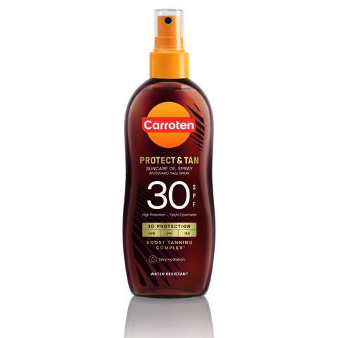 Carroten OmegaCare Tanning Oil SPF 30, 150 ml - Tan Accelerator with Sun Protection - Sun Tan Spray with Omega Fatty Acids - Spray Sunscreen with Carrot and Coconut Oils