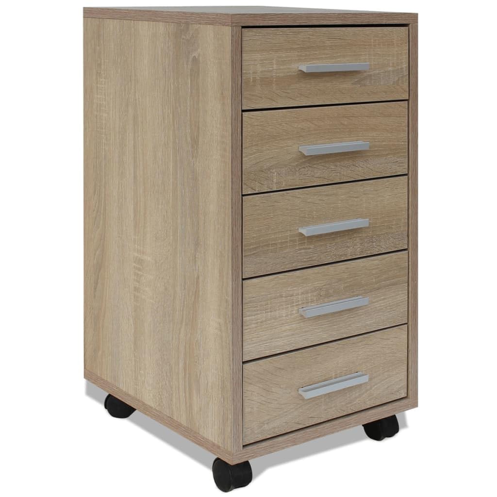vidaXL Modern Office Drawer Unit with 5 Drawers - Oak Colour, Mobile Filing Cabinet and Office Supplies Storage Unit, Made of Wood