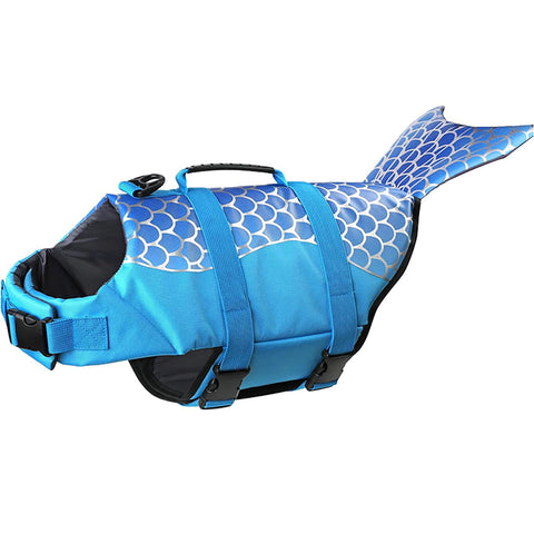 Izefia Dog Life Jacket Swimming Safety Coat Floatation Life Vest Life Saver with Handle Dog Life Jacket for Small Dog Puppy Large Dog Blue Mermaid XS