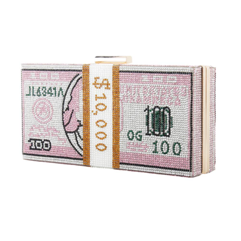 Classic Dollar Style Evening Bags With Diamond Shoulder Bag Wallet Clutch Crossbody Bag with Chain Strap Pink