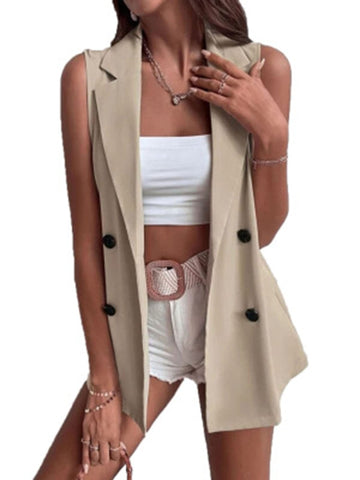 Bigeoosh Women's Sleeveless Open Front Cardigan Vest Casual Double Breasted Vest Blazer Jacket with Pockets