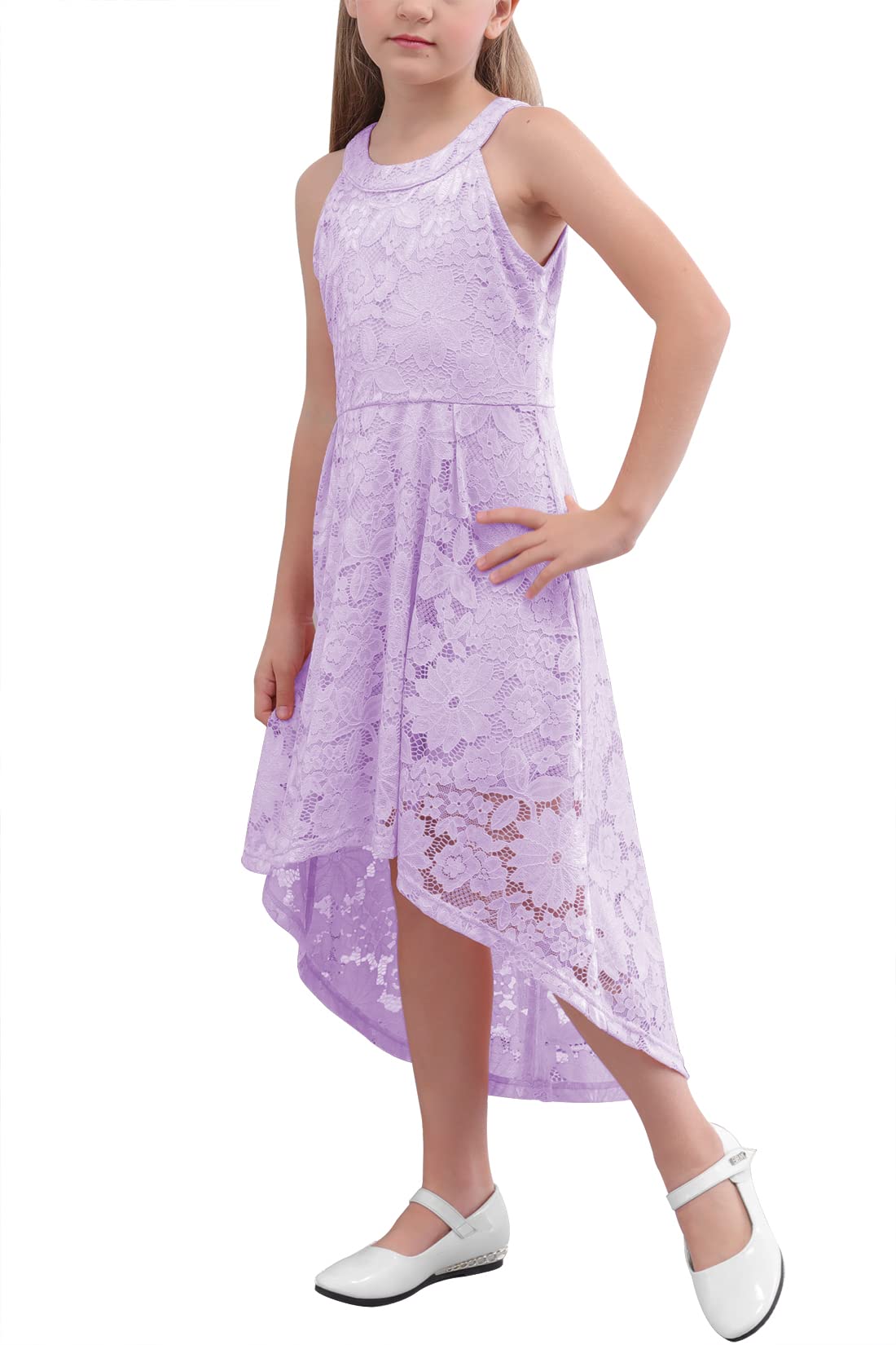 GORLYA Girl's Elegant Halter Neck Floral Lace Hi-Lo Flower Girl Birthday Party Dress for 4-14T Kids(GOR1027,4Y,Mauve)