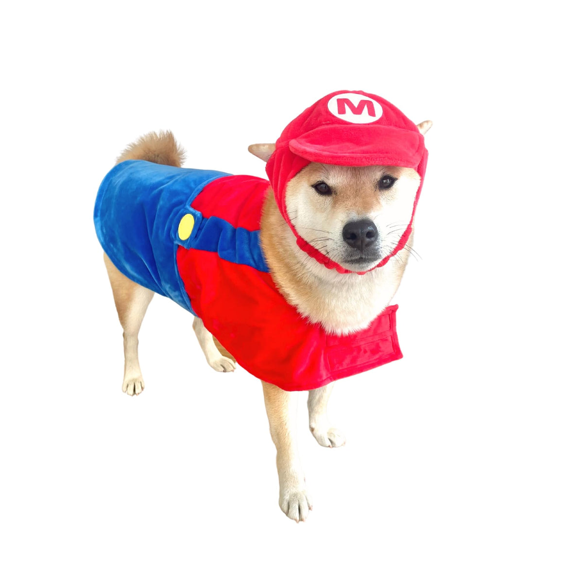 ComfyCamper Hat and Suspenders Dog Costume Puppy Puppies Cat Kitten Pet Outfit Overalls Super Brothers Halloween Accessories, Large, Red