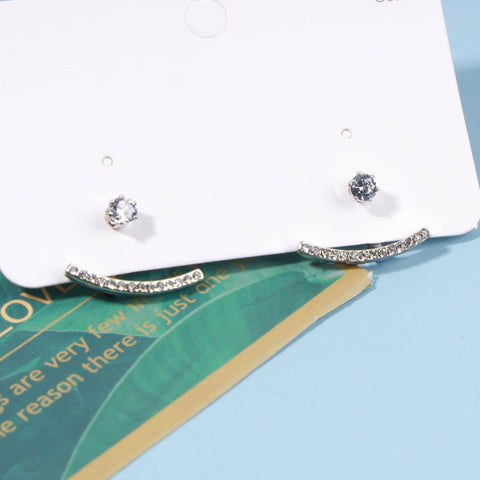 Yheakne Crystal Bar Ear Climber Earrings Silver Rhinestone Ear Jacket Earrings Boho Bar Ear Crawlers Earrings Minimalist Geometric Moon Earrings Jewelry for Women and Girls