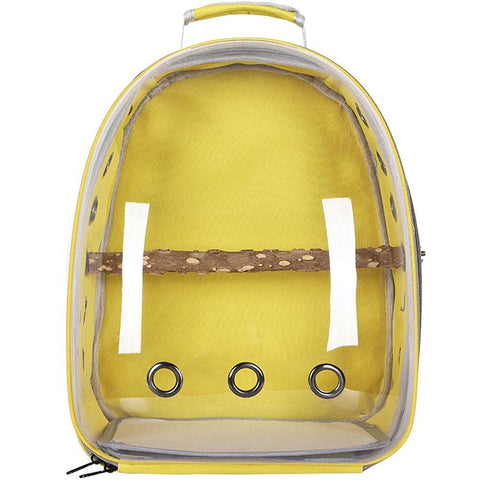 HEEPDD Pet Parrot Carrier Bird Travel Backpack,Space Capsule Transparent Bag Breathable Parro Portable Breathable Bag Pet Bird Lightweight Travel Cage with Standing Perch (yellow)