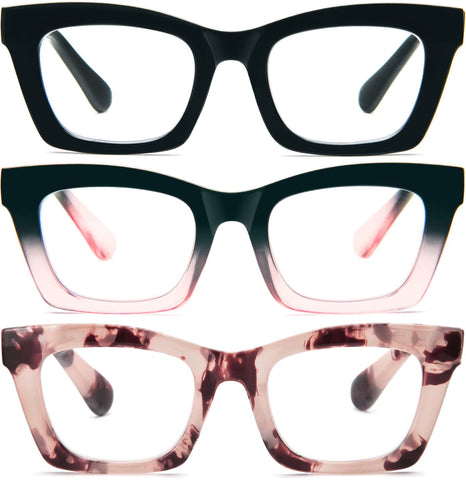 REAVEE 3 Pack Oprah Style Reading Glasses Blue Light Blocking Computer Square Retro Readers for Women with Spring Hinge 0.5