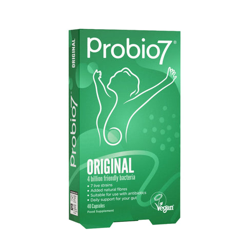 Probio7 Original | Vegan Approved | 7 Live Strains | 4 Billion CFU + 2 Types of Natural Fibre | Digestive Health Supplement (40 Capsules)