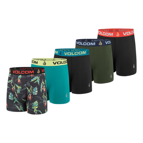 Volcom Mens Boxer Briefs 5 Pack Poly Spandex Performance Boxer Briefs Underwear, Black/Green/Black/Hunter/Black, XL