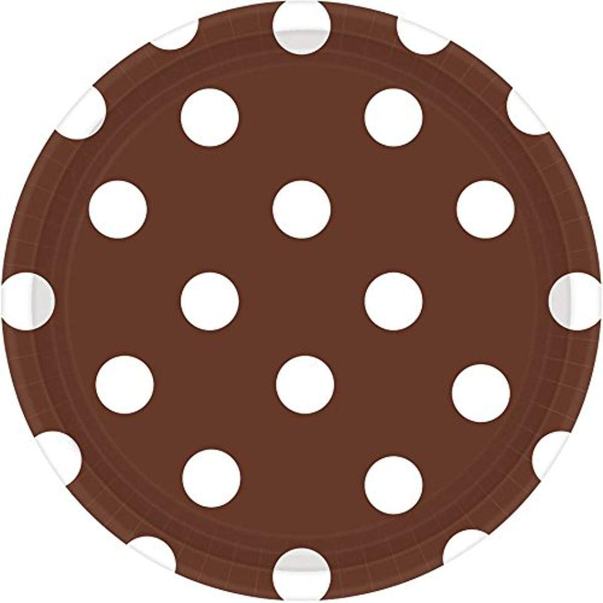 Chocolate Brown Dots Dessert Paper Plates Color Party Disposable Tableware, Round, 7", Pack of 8.