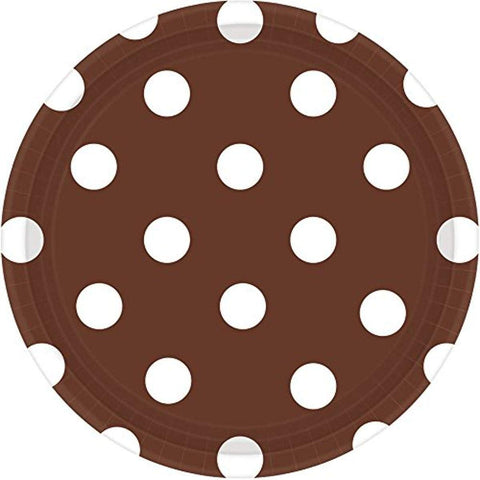 Chocolate Brown Dots Dessert Paper Plates Color Party Disposable Tableware, Round, 7", Pack of 8.