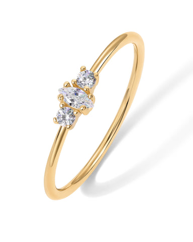 PAVOI 18K Yellow Plated Marquise Mini Cubic Zirconia Stackable Ring for Women | Stacking Thin Band for Women | Size 9