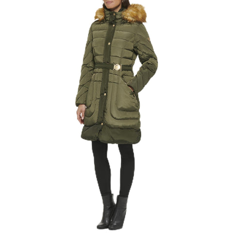 GUESS Women's Midweight Puffer Jacket, Belted IVV, Medium