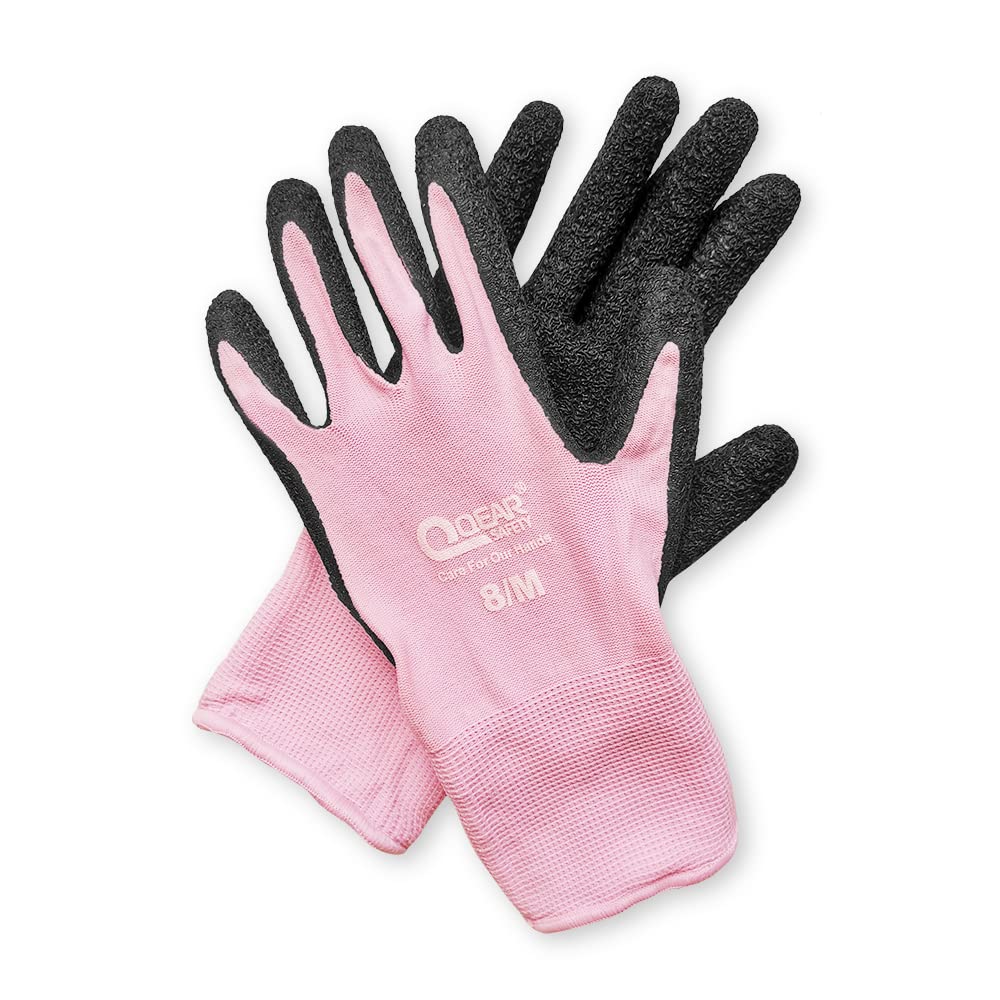 QEARSAFETY 3 Pairs Lady Garden Work Gloves, Pink, Latex Rubber Palm Coated, Muti-Function, Abrasion, Grip, Fit to Hand, Dexterity, Home General Purpose Work,Women (Small)