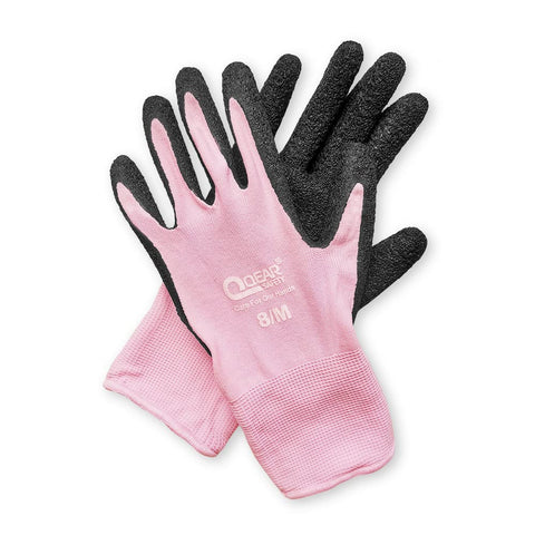QEARSAFETY 3 Pairs Lady Garden Work Gloves, Pink, Latex Rubber Palm Coated, Muti-Function, Abrasion, Grip, Fit to Hand, Dexterity, Home General Purpose Work,Women (Small)