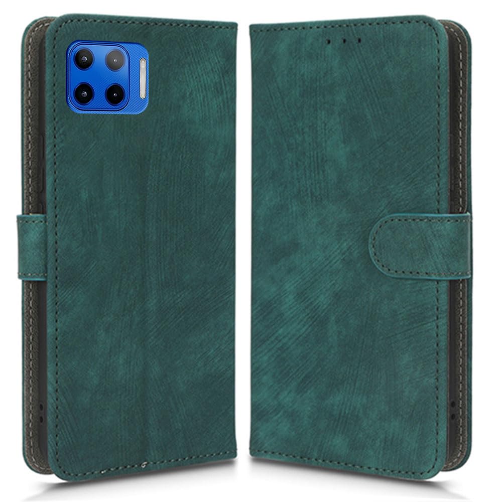 Case Compatible with Motorola Moto G 5G Plus, RFID Block Magnetic Flip Leather Shockproof Protective Cover with Card Slots, Kickstand