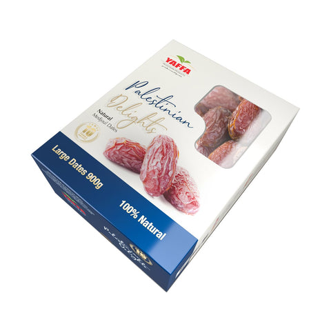 Palestinian Delights Delicious and Juicy Medjool Dates Grade 2 (Large) - Box of 900g - All Natural, No Added Sugar, Free from Additives, Sustainably Grown and Hand-Picked Palestinian Dates