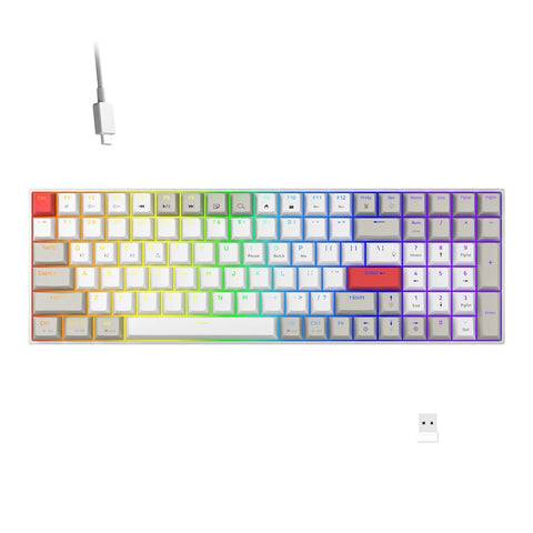 Newmen GM1000 Wireless Gaming Keyboard,Wired/Bluetooth/2.4G Anti-Ghosting RGB Backlit Led Computer 100 Keys Mechanical Hot Swappable Keyboard for Windows PC Mac Gamers(Linear Red Switches)