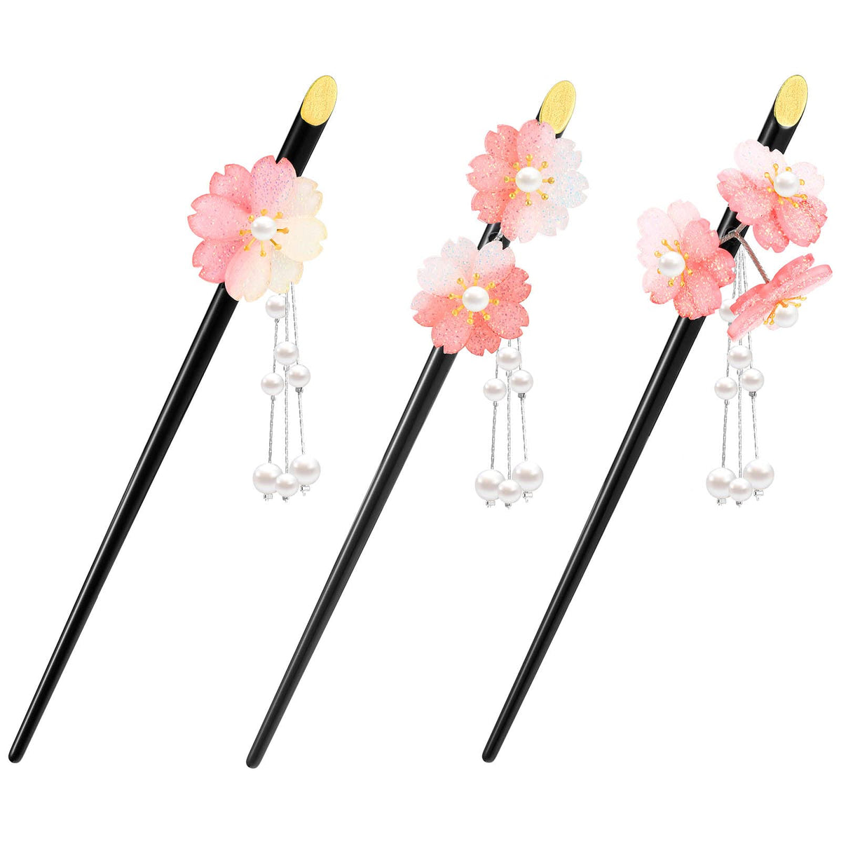 Japanese Chinese Hair Chopsticks 3 Pieces Retro Hairpin Japanese Hair Accessories Vintage Tassel Geisha Hair Sticks Cherry Blossom Geisha Hair Chopsticks Hair Styling Pins for Women