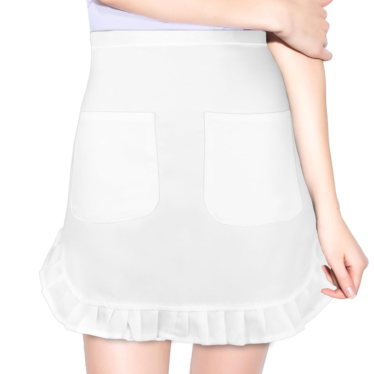 Giantree Women's Waist Apron with 2 Pockets, White Half Apron Waitress Servant Costume Apron for Kitchen Cooking Restaurant Bistro Coffee Shop