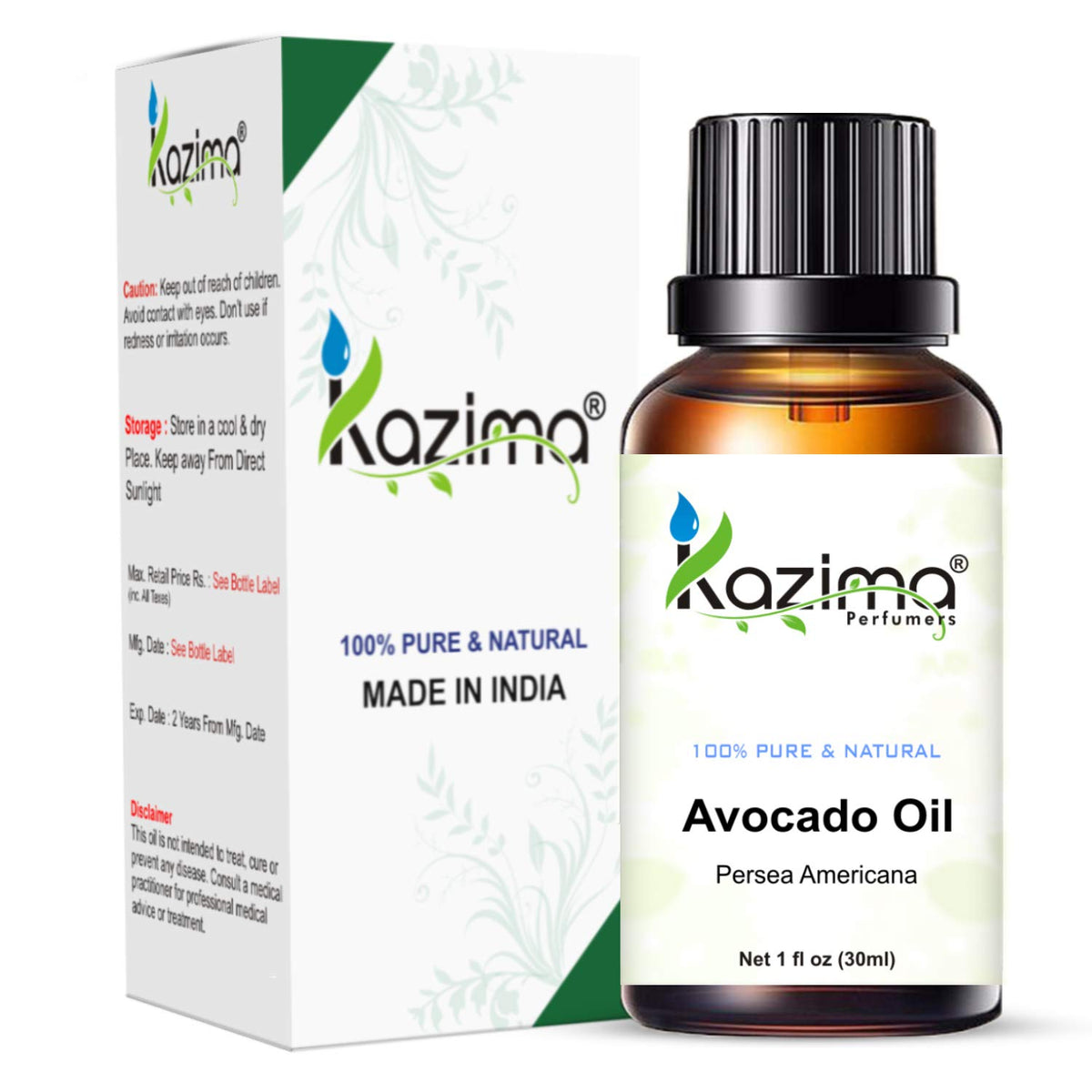 KAZIMA Avocado Cold Pressed Carrier Oil - 100% Pure Natural & Undiluted For Skin care & Hair care (30ml)