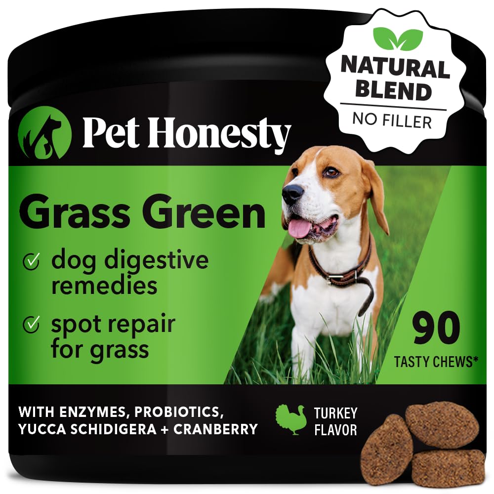Pet Honesty Grass Green, Dog Urine Neutralizer for Lawn, Grass Burn Spot Chews, Pee Grass Spot Saver Caused by Dog Urine, Cranberry, Apple Cider Vinegar, DL-Methionine, Dog Rocks, Turkey (90 ct)
