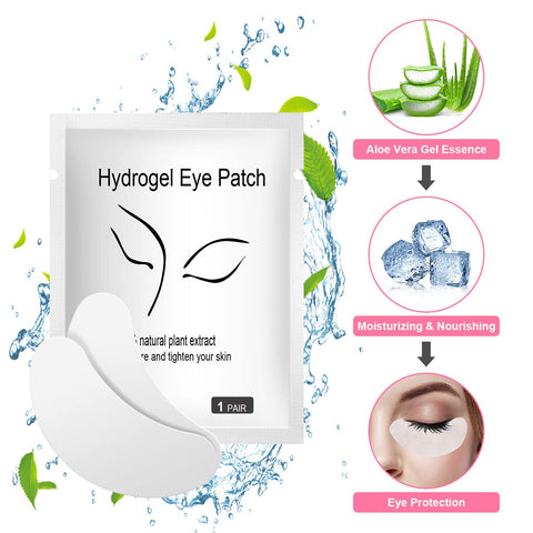 URAQT Eye Gel Pads, 50 Pairs Eyelash Extension Pads Lint Free Eye Lash Patches with 10 Eyelash Brush, Under Eye Gel Pads Premium Eyelash Pads for Pro Salon and Individual Eyelash Extension