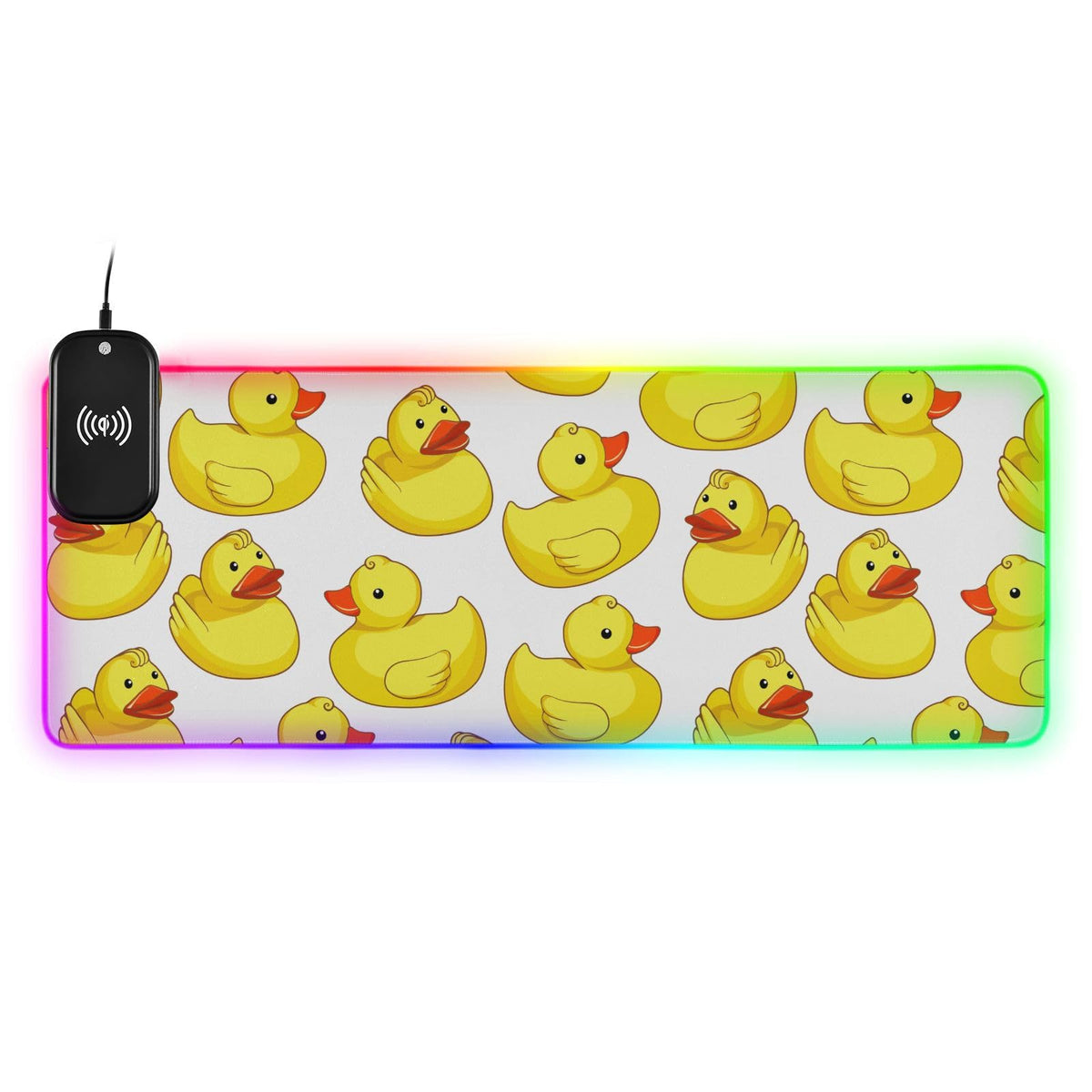 Cartoon Yellow Ducks Wireless Charging Mouse Pad for Mobile Phone Extra Large Gaming Mousepad with 13 Lighting Modes Keyboard Mat for Office Home Gaming MacBook PC Laptop Desk