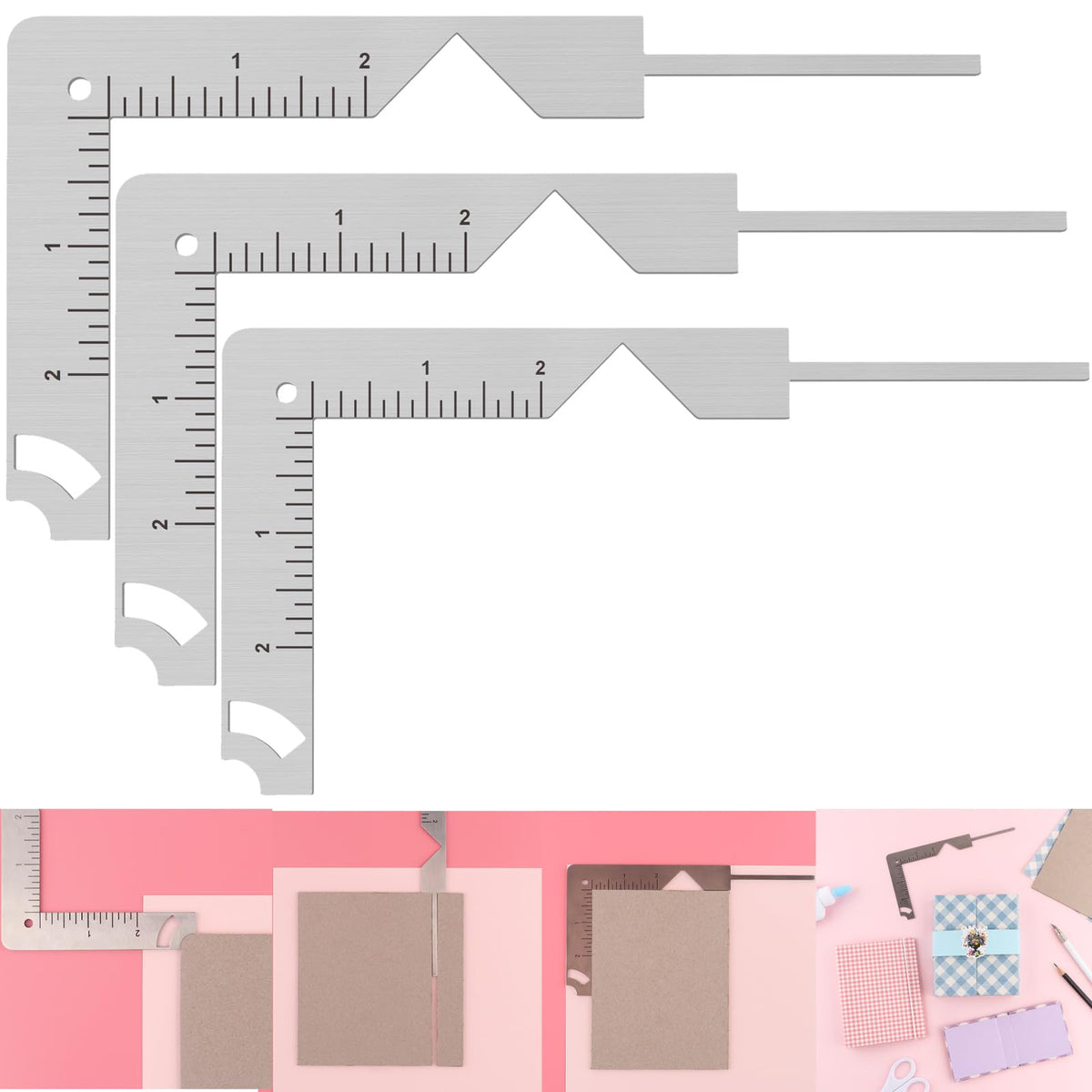 3 PCS/Sets Book Cover Guide,5-in-1 Stainless Steel Metal Bookbinding Cover Tool for Making Book Covers with Ease,Scrapbook Album Cover Making Tool Ruler Arts Crafts Creative Scrapbooking Tools