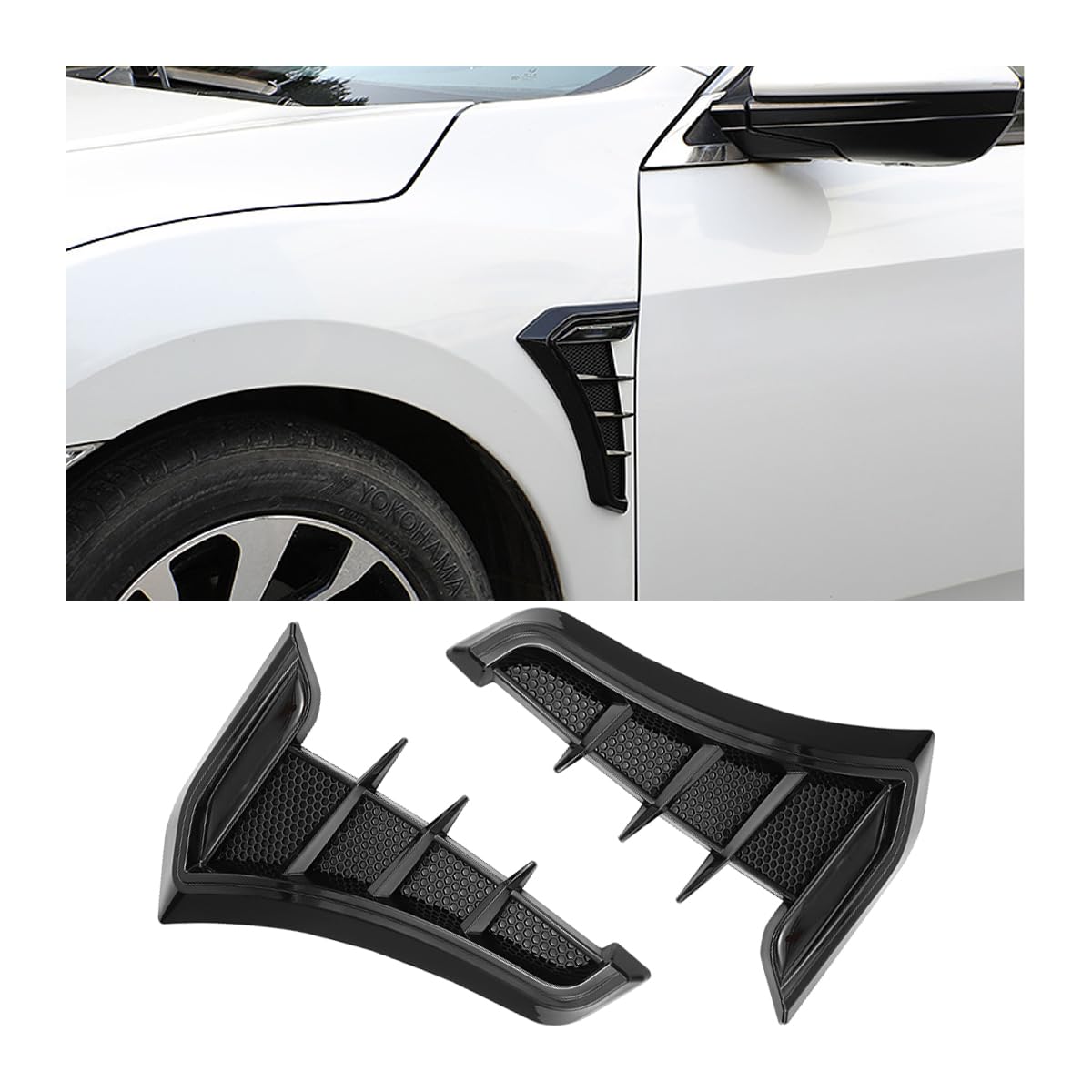JNNJ 2Pcs Air Vent Fender Cover Trim, Cars Air Flow Vent Cover Intakes Grille Decorative Trim, Exterior Hood Car Side Air Flow Intake Grille Vent Net Hole Cover, Carbon Fibre Style(Black)