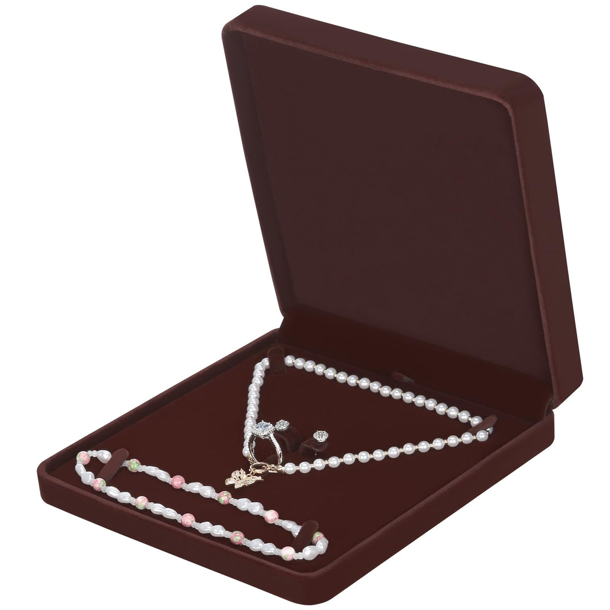 LETURE Velvet Jewelry Set Box, Velvet Gift Box for Bracelet Necklace Earring Ring (Coffee)