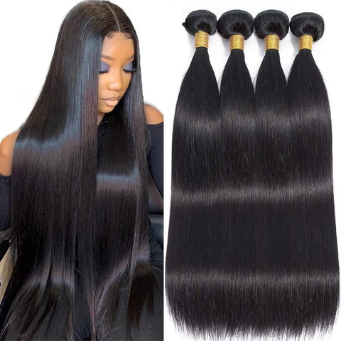 Human Hair Bundles Straight 18 20 22 24 Inch Brazilian Virgin Hair 4 Bundles Human Hair Straight 100% Unprocessed Straight Hair Bundles Weave Bundles Human Hair