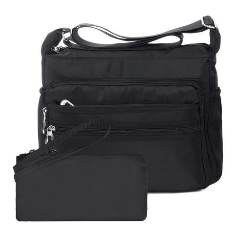 NOTAG Crossbody bag for Women, Waterproof Nylon Shoulder Bag Multi-Pocket Crossbody Handbag with RFID Wallet (L, Black)