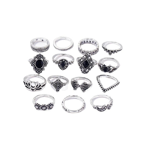 Yheakne Boho Vintage Rings Set Silver Moonstone Knuckle Rings Stackable Rhinestone Midi Finger Rings Fashion Joint Nail Rings for Women and Girls (Pattern 2)