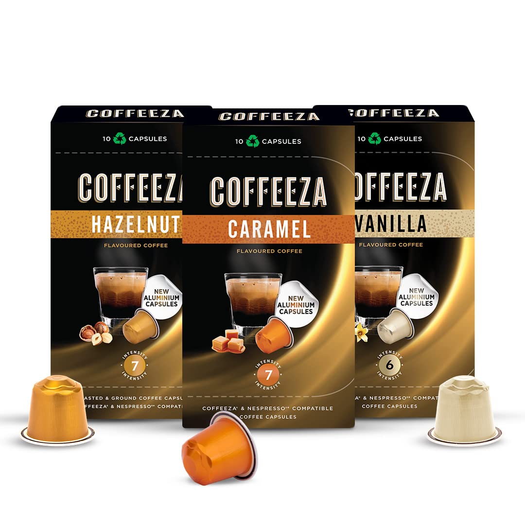 Coffeeza Flavoured Variety Pack Aluminium Coffee Capsules (30 Pods,)