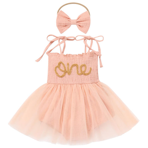 First Birthday Outfit Girl Baby Sleeveless Spaghetti Straps Bodysuit Romper Tulle Tutu Dress Boho Princess 1st Cake Smash Clothe Infant Toddler One Year Photography Easter Dresses Orange Pink 12-18M
