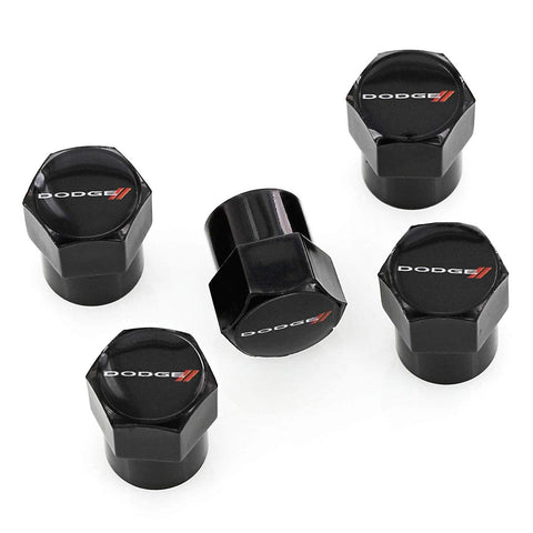 License Frame Inc. Dodge Wordmark with Logo Black Finish ABS Plastic tire Valve caps