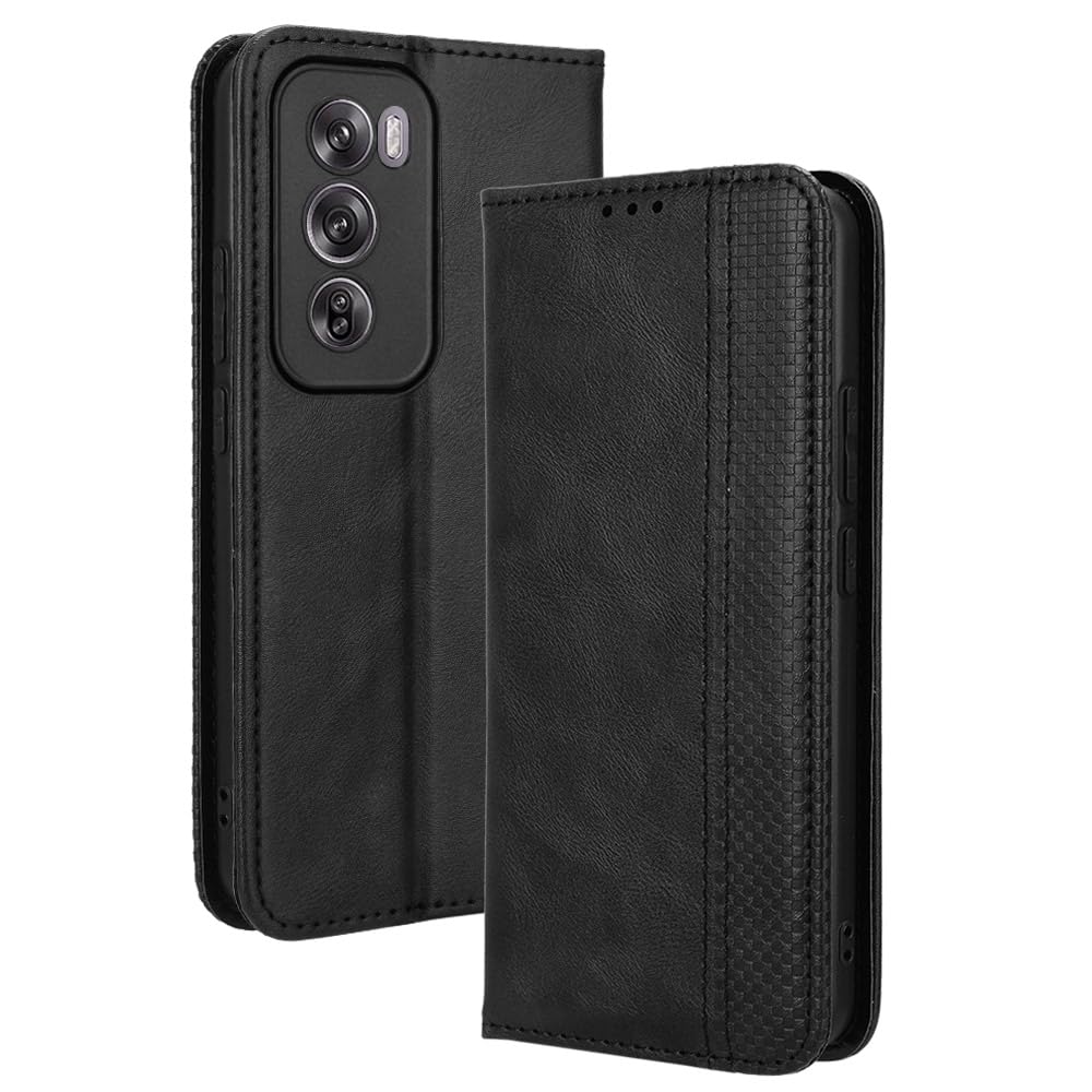 DEDUX Flip Case for Oppo Reno 12 Pro 5G (Reno12 Pro), Retro Leather Wallet Cover Magnetic Closure Folio Stand with Card Slots. Black