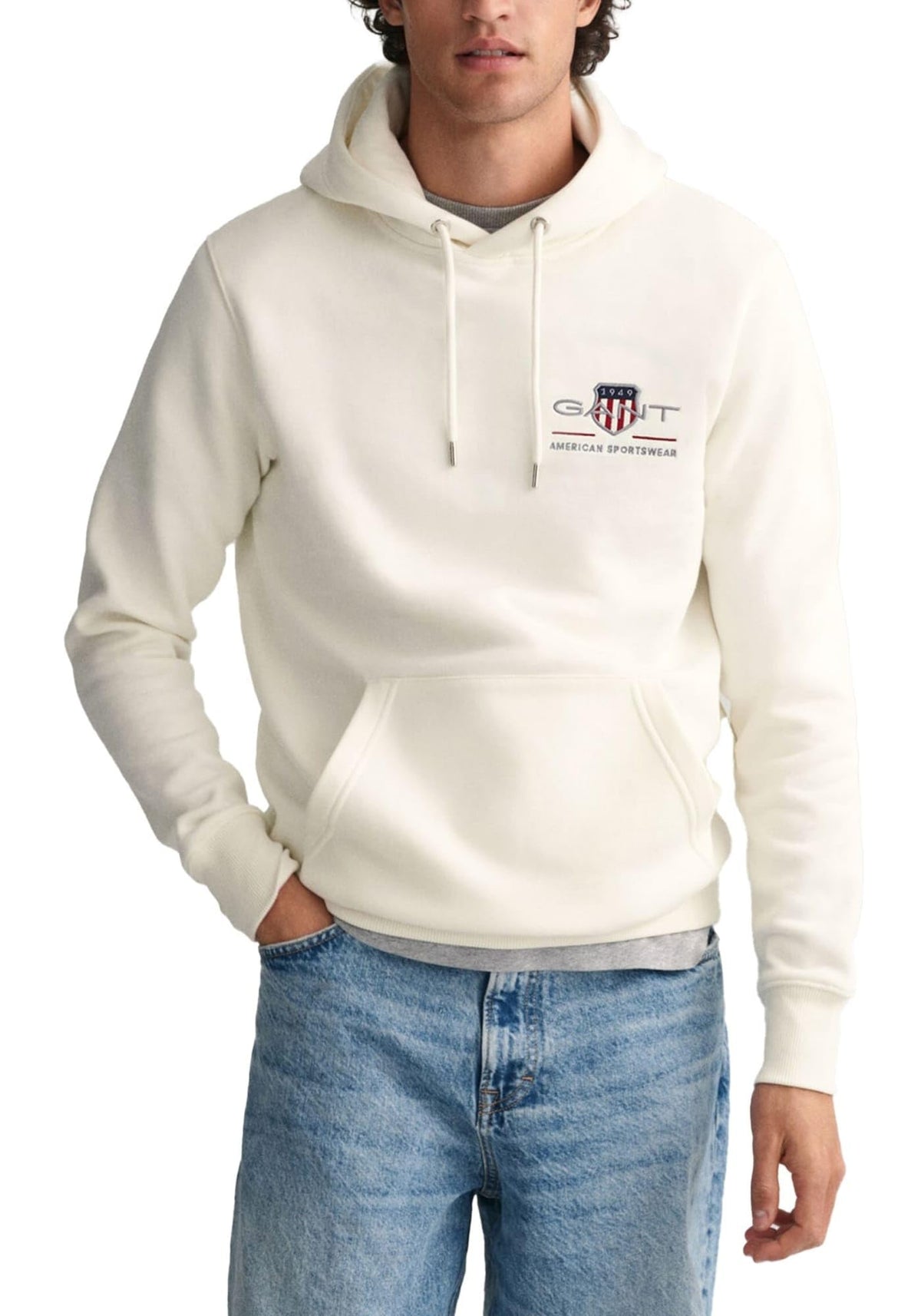 GANT Men's Reg Medium Archive Shield Hoodie Hooded Sweatshirt , Eggshell,L