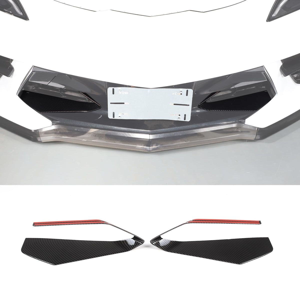 Front Intake Grill Trim Frame Compatible with Chevrolet Corvette C8 2020-2024, ABS Front Bumper Air Inlet Vent Grille Cover Trim Accessories, 2PCS (Carbon Fiber Pattern)