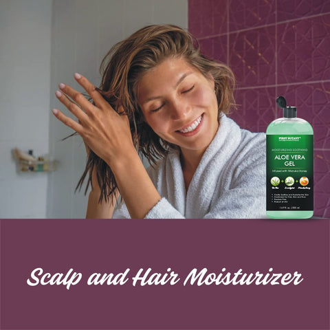 First Botany, Aloe vera gel from 100% Pure Aloe, Natural Raw Moisturizer with Tea tree oil Eucalyptus oil & Manuka Honey for Hand Sanitizing Gel, Skin Care, Hair Care Sunburn Acne & Eczema, 500 ml