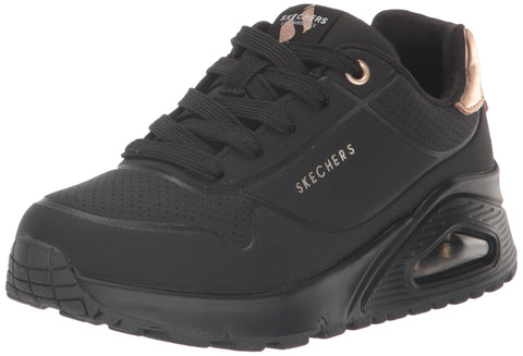Skechers Kids UNO GEN1-SHIMMER Away Sneaker, Black/Black, 2 US Unisex Little Kid