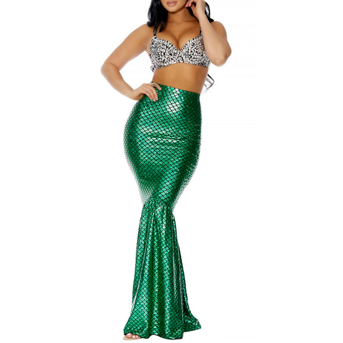 GPLOPEEY Women's Mermaid Costume Skirt Cosplay Fantasy Sequins Long Tail Dress Panel Party Photography Costume (Green, S)