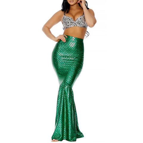 GPLOPEEY Women's Mermaid Costume Skirt Cosplay Fantasy Sequins Long Tail Dress Panel Party Photography Costume (Green, S)
