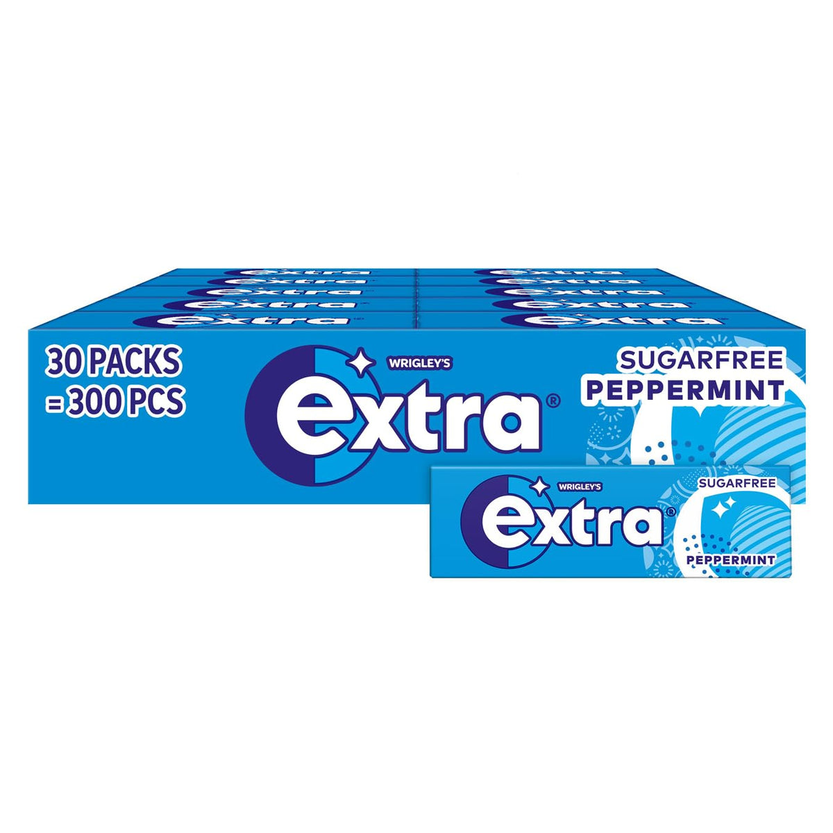 Wrigley's Extra Sugarfree Chewing Gum, Refreshing Peppermint Flavour, Freshens Breath, With Xylitol, Helps with Oral Hygiene for Healthy Teeth and Gums 30 Packs of 10 pieces