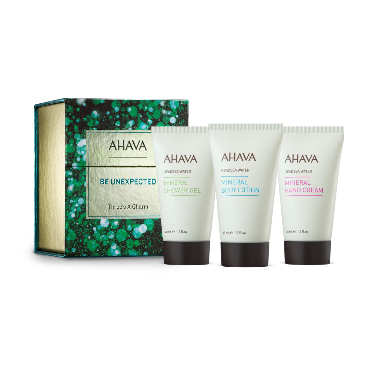AHAVA ThreeÃ¢â‚¬â„¢s A Charm Gift Set, Includes Mineral Body Lotion 40ml, Mineral Hand Cream 40ml, and Mineral Shower Gel 40ml