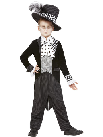Smiffys Dark Mad Hatter Costume, Black & White Jacket, Mock Shirt & Hat, Boys Fancy Dress, Storybook Character Dress Up Costumes