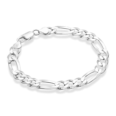 Miabella 925 Sterling Silver Italian Solid 9mm Diamond-Cut Figaro Link Chain Bracelet for Men, Made in Italy (Length 8.5 Inches)