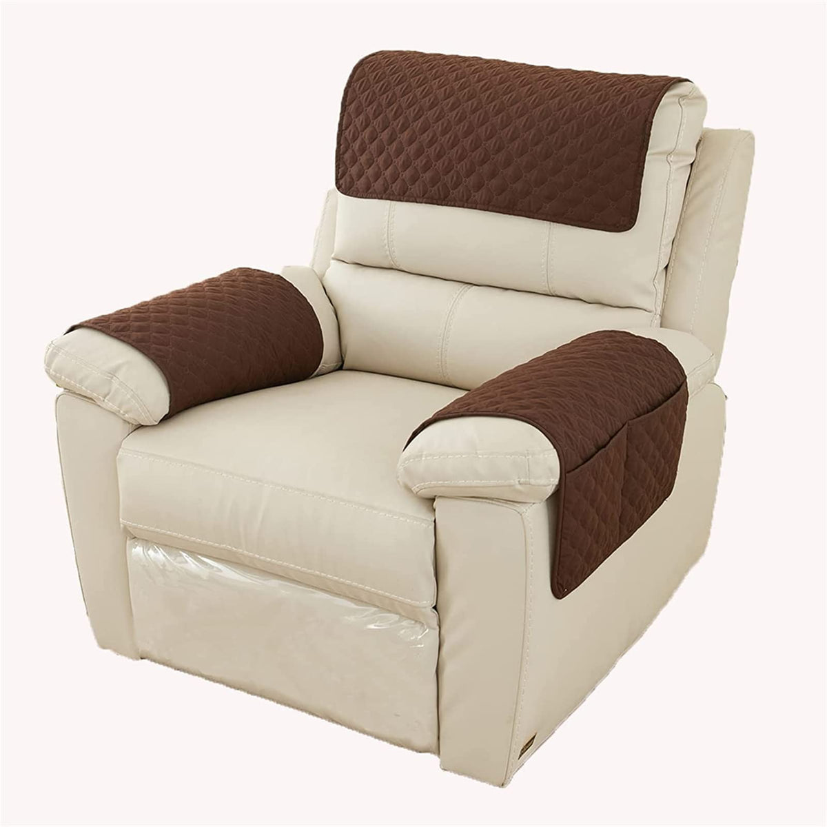 GIINO Sofa Armrest Cover, Headrest Cover for Recliner Chair Arm Cover,Armchair Slipcover Nonslip Quilted Furniture Protector for Pets Leather Sofa Couch (3 Seat Recliner | 5 pc,Coffee)