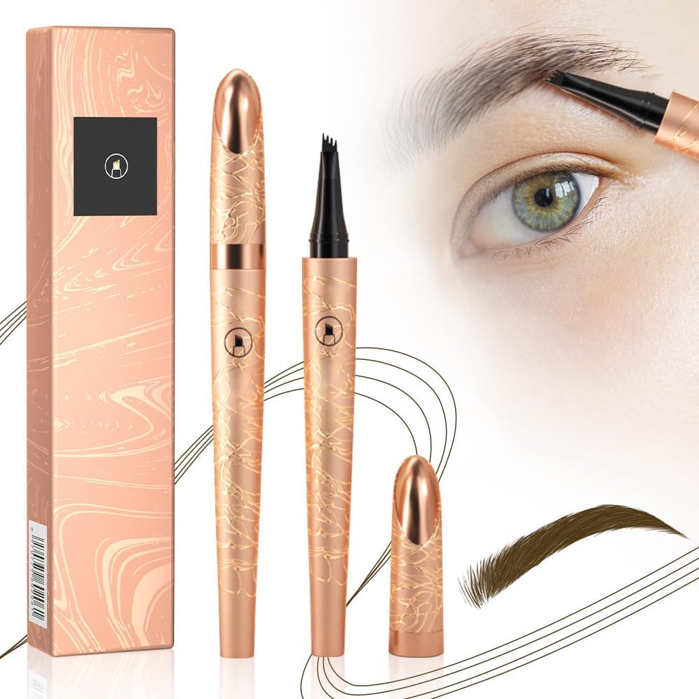 Generic 2024 New Magic Eyebrow Pencil, 3D Waterproof Microblading Eyebrow Pencil Contouring Pen 4 Fork Tip, Natural Fine Stroke Microblading Eyebrow Pencil (2PCS, Dark Brown)